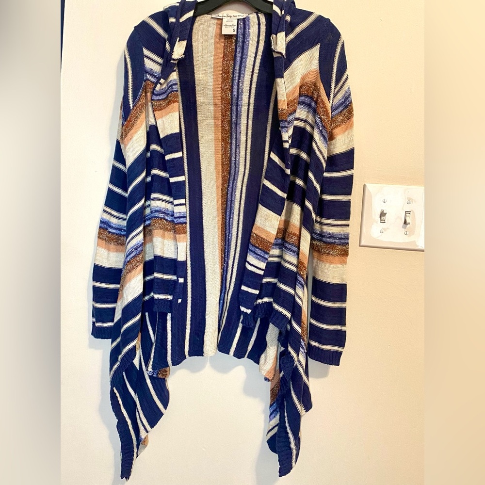 American Rag Cie Hooded Cardigan Sz S Open Front Boho Southwestern Asymmetrical
